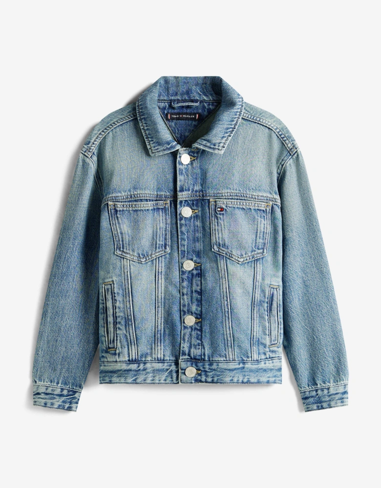 Boys Denim Flag Trucker Jacket in Blue
