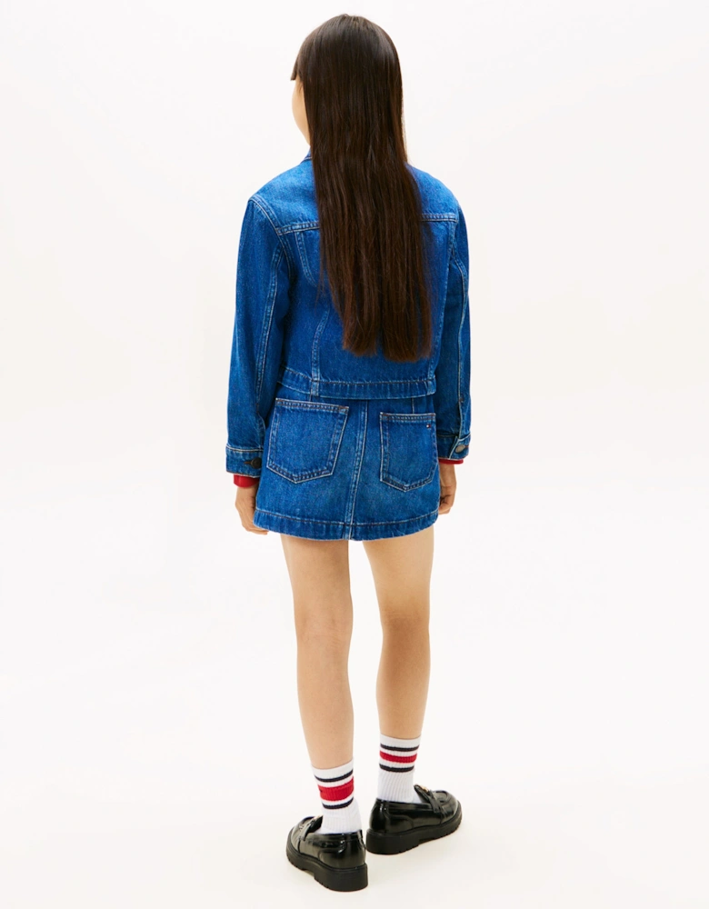 Girls Denim Zip Through Trucker Jacket in Blue