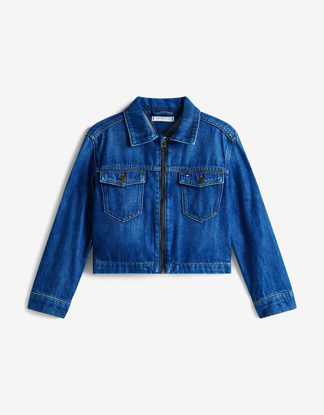 Girls Denim Zip Through Trucker Jacket in Blue, 6 of 5