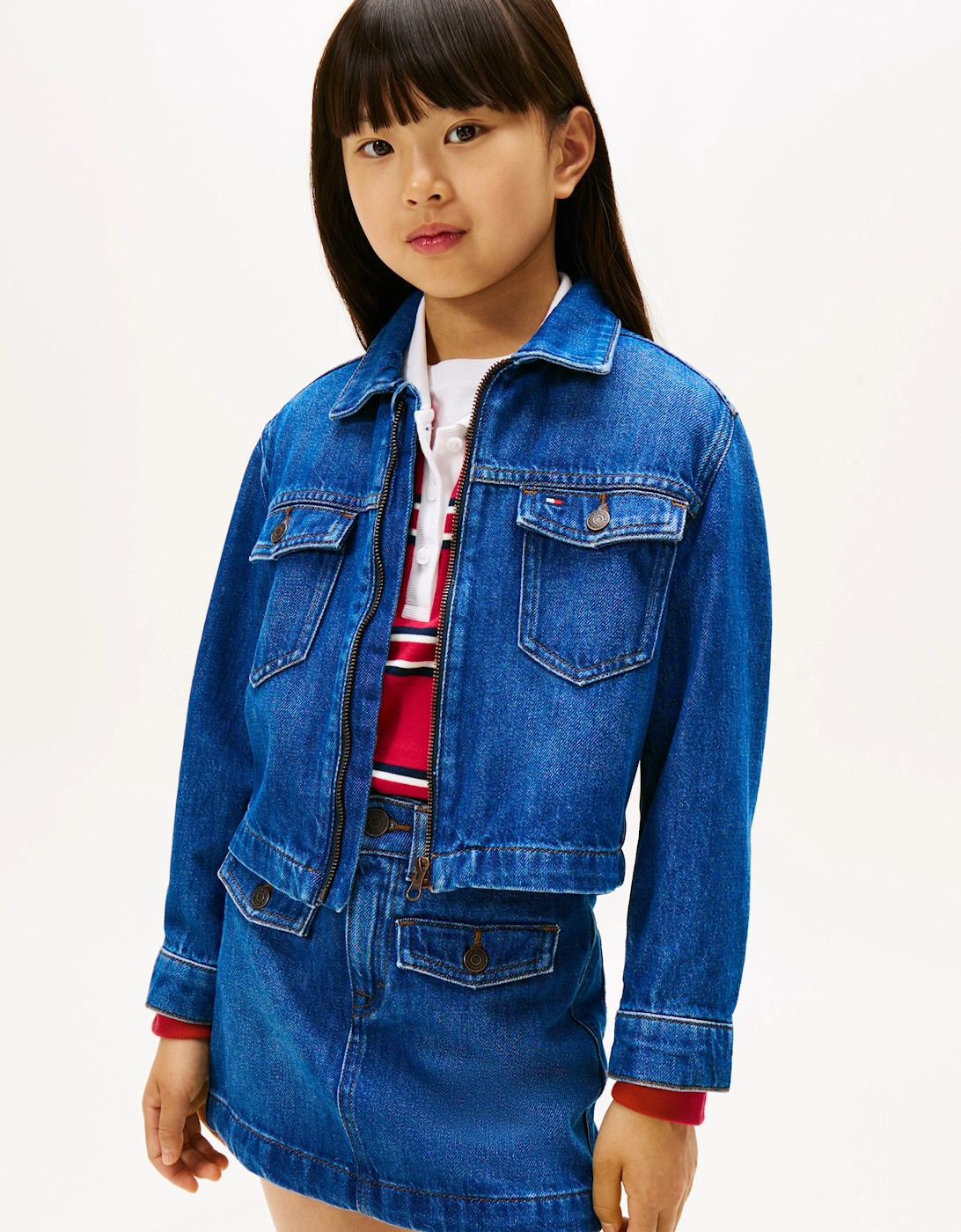 Girls Denim Zip Through Trucker Jacket in Blue