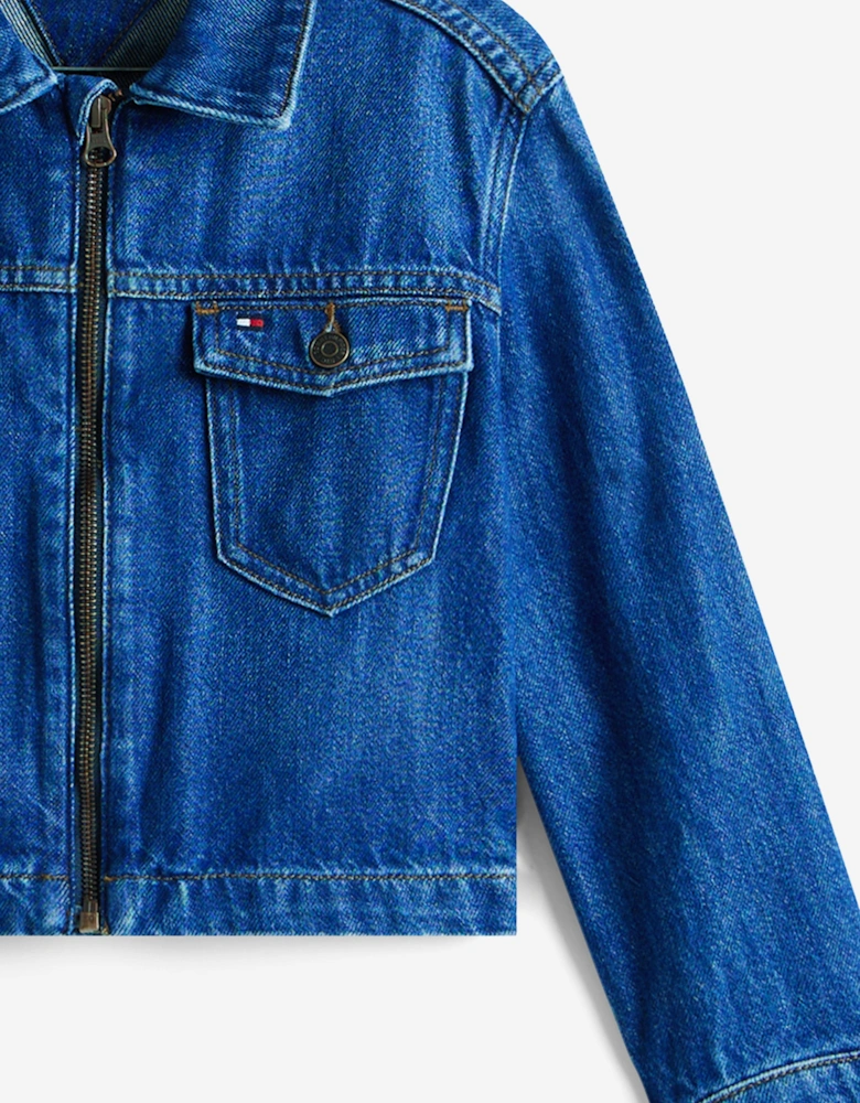 Girls Denim Zip Through Trucker Jacket in Blue
