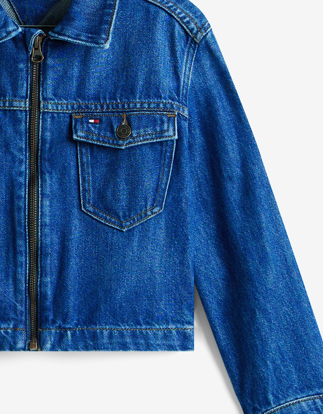 Girls Denim Zip Through Trucker Jacket in Blue