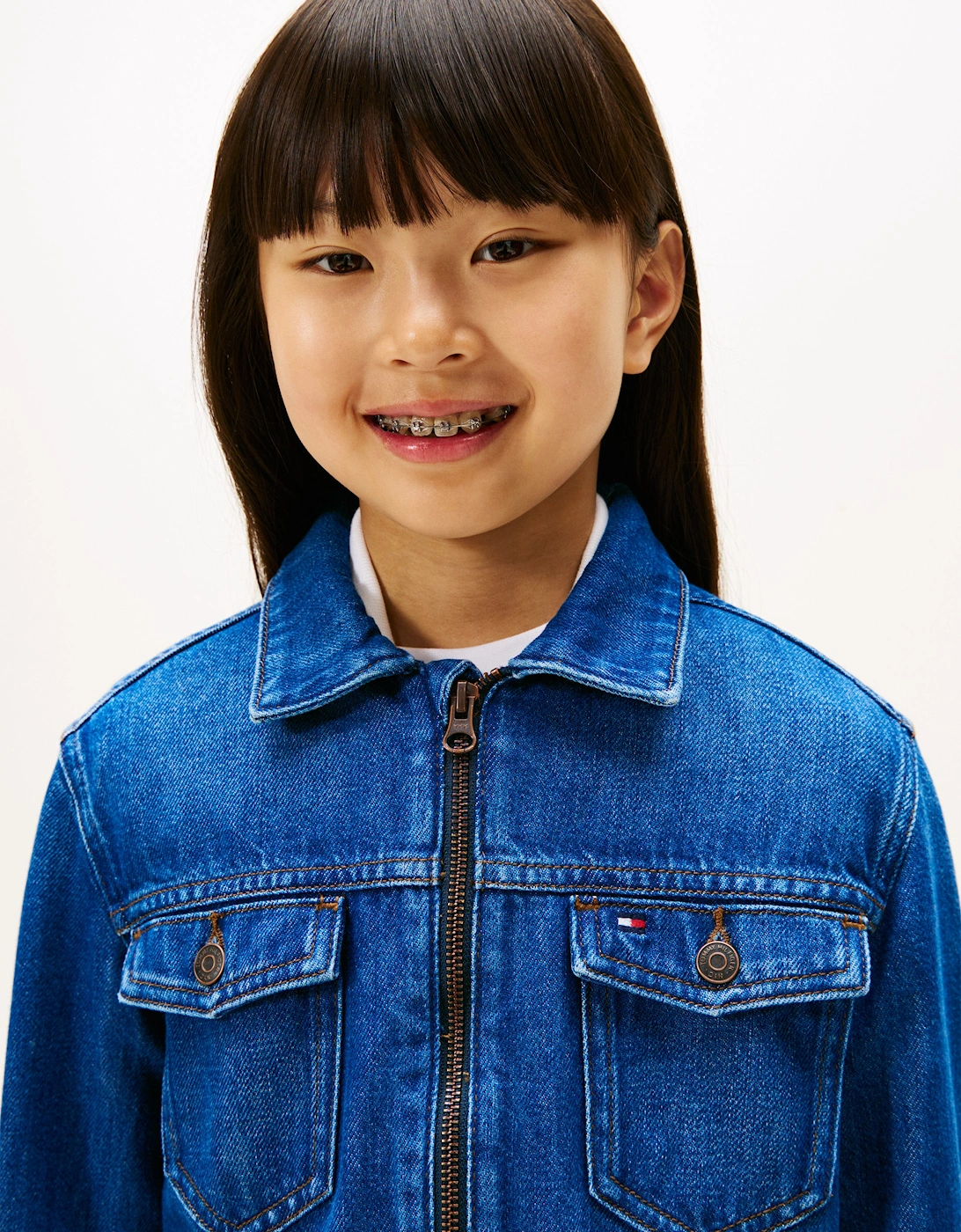 Girls Denim Zip Through Trucker Jacket in Blue