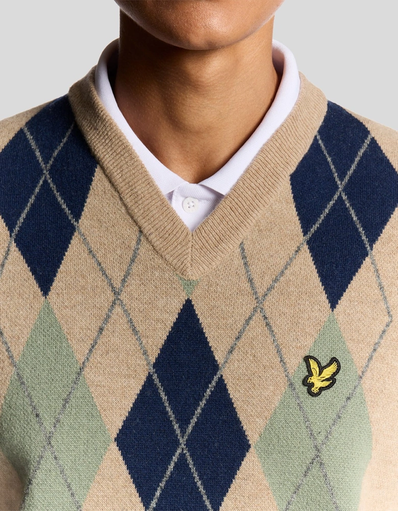 Lambswool Blend Arygle V Neck Jumper