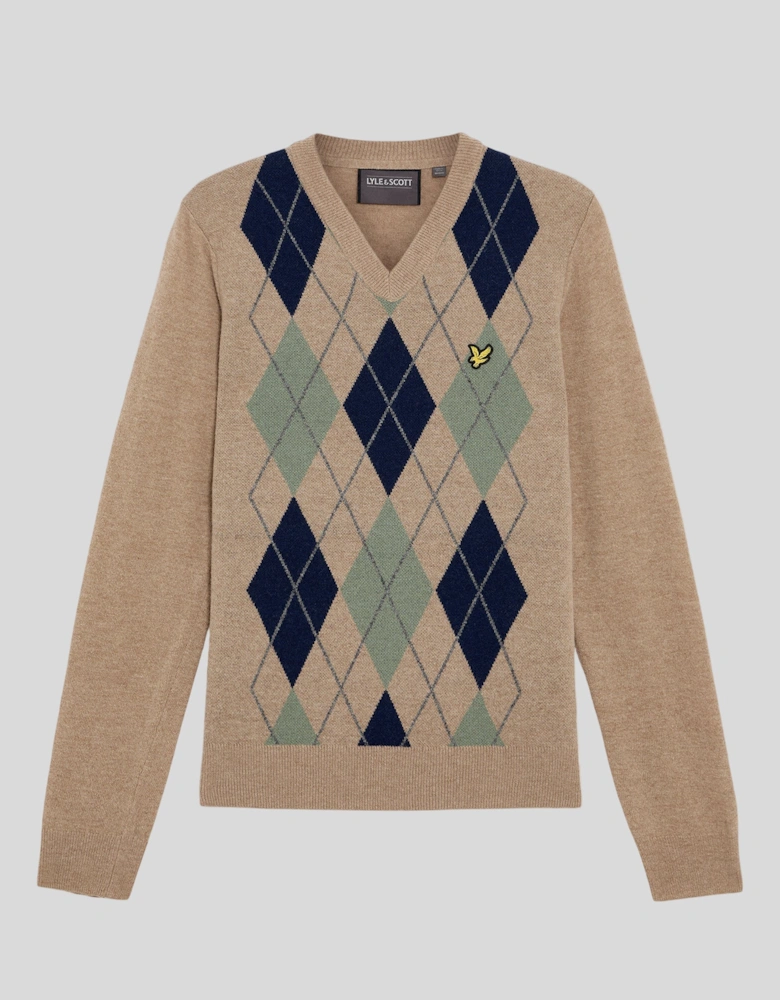Lambswool Blend Arygle V Neck Jumper