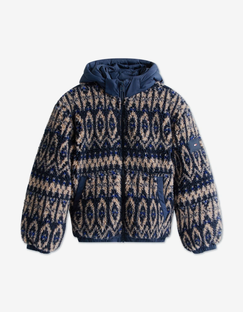 Boys Fair Isle Teddy Jacket in Navy