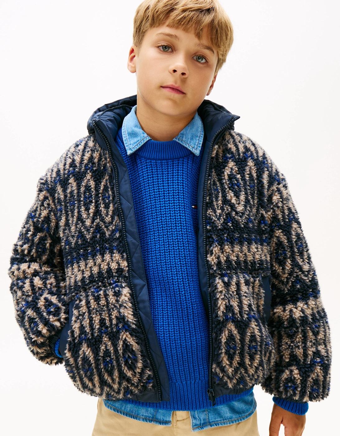 Boys Fair Isle Teddy Jacket in Navy