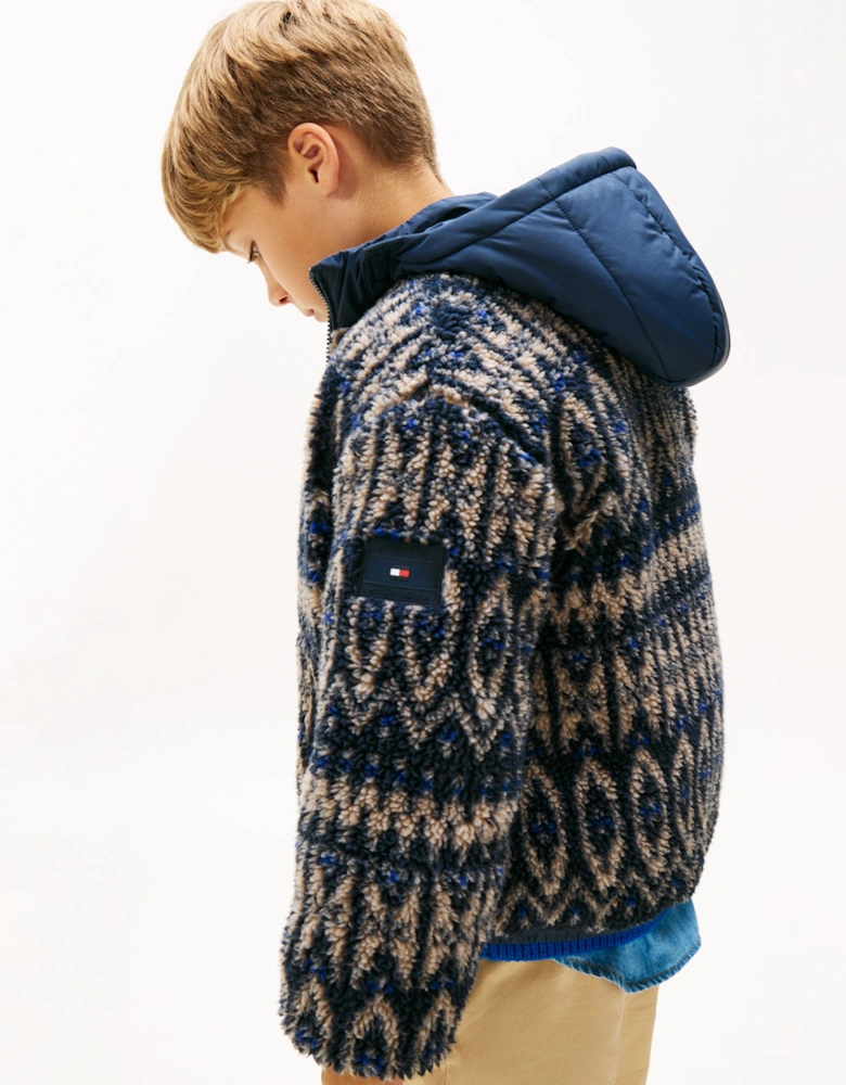 Boys Fair Isle Teddy Jacket in Navy
