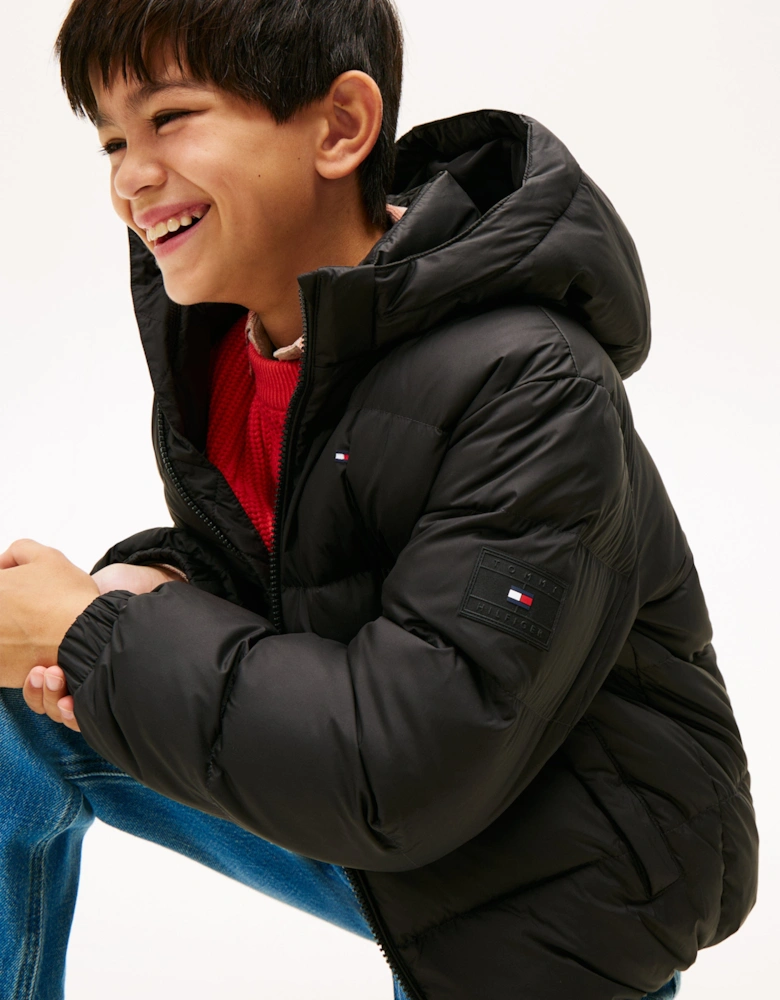 Boys Essential Down Puffer Jacket in Black