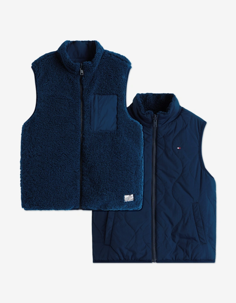 Kids Reversible Teddy Nylon Gilet in Navy