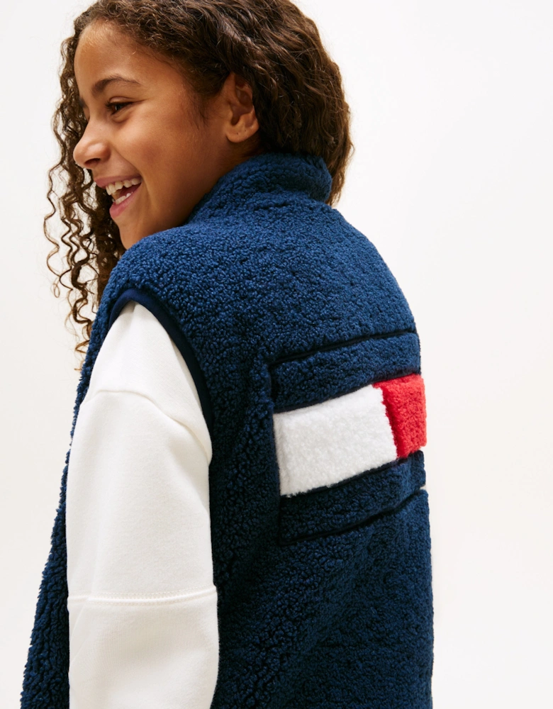 Kids Reversible Teddy Nylon Gilet in Navy