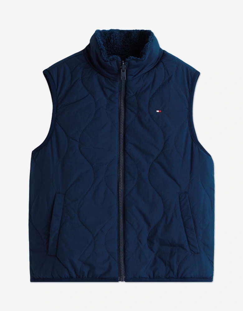 Kids Reversible Teddy Nylon Gilet in Navy