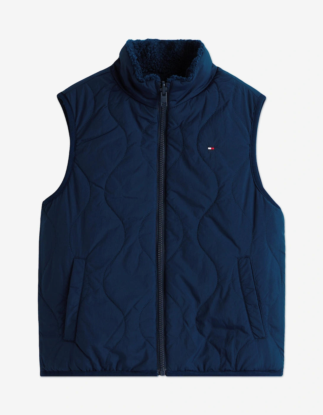 Kids Reversible Teddy Nylon Gilet in Navy