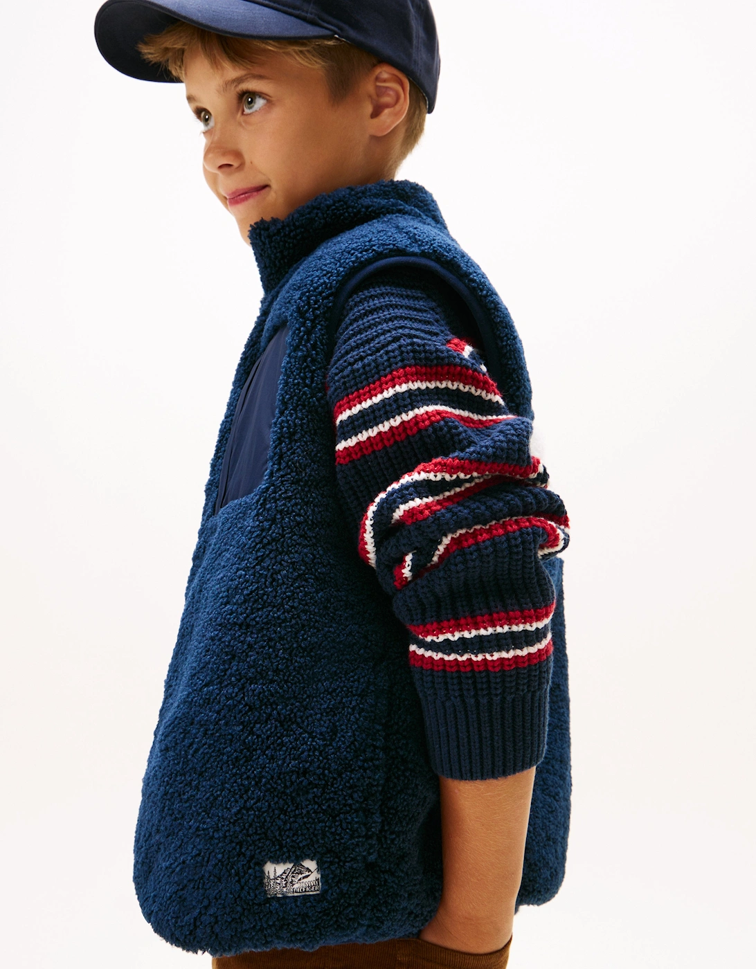 Kids Reversible Teddy Nylon Gilet in Navy