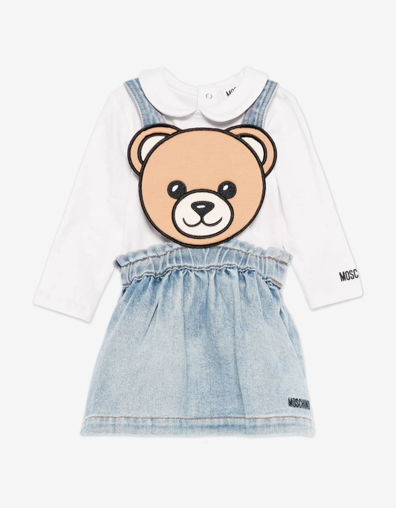 Baby Girls Bear Denim Skirt Set in Blue