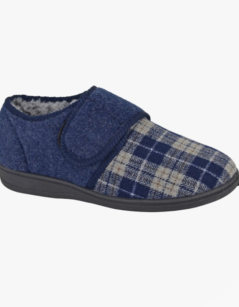 DENZIL Mens Touch Fasten/Velcro Slippers Navy Check