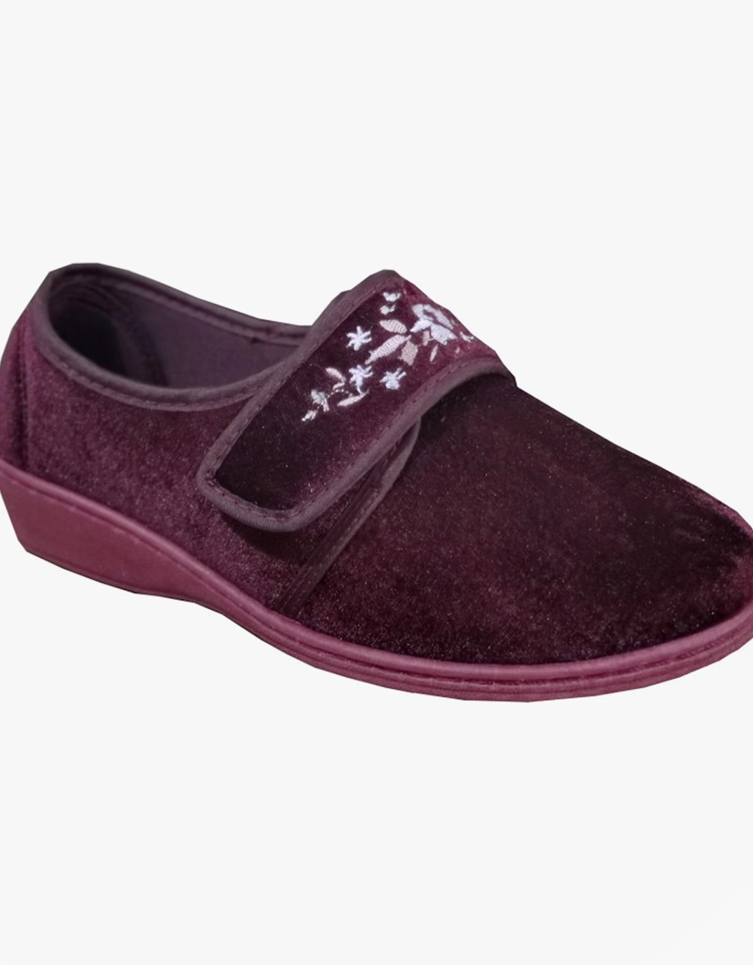 ELSIE Womens Touch Fasten/Velcro Slippers Burgundy, 2 of 1