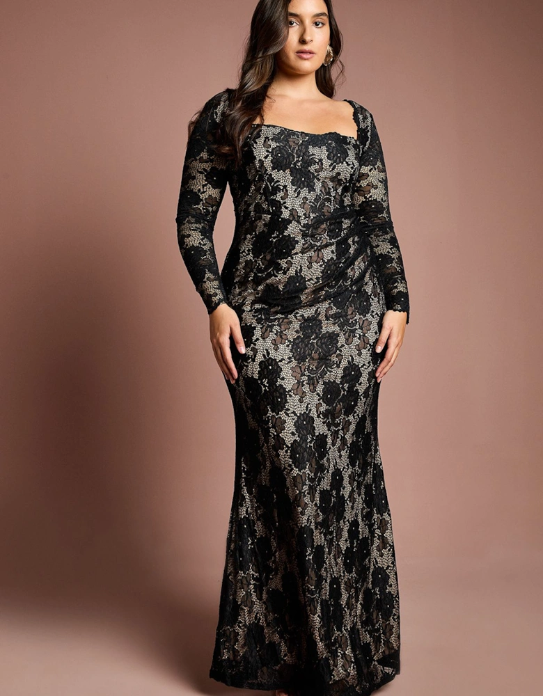 Plus Size Long Sleeve Lace Maxi Dress