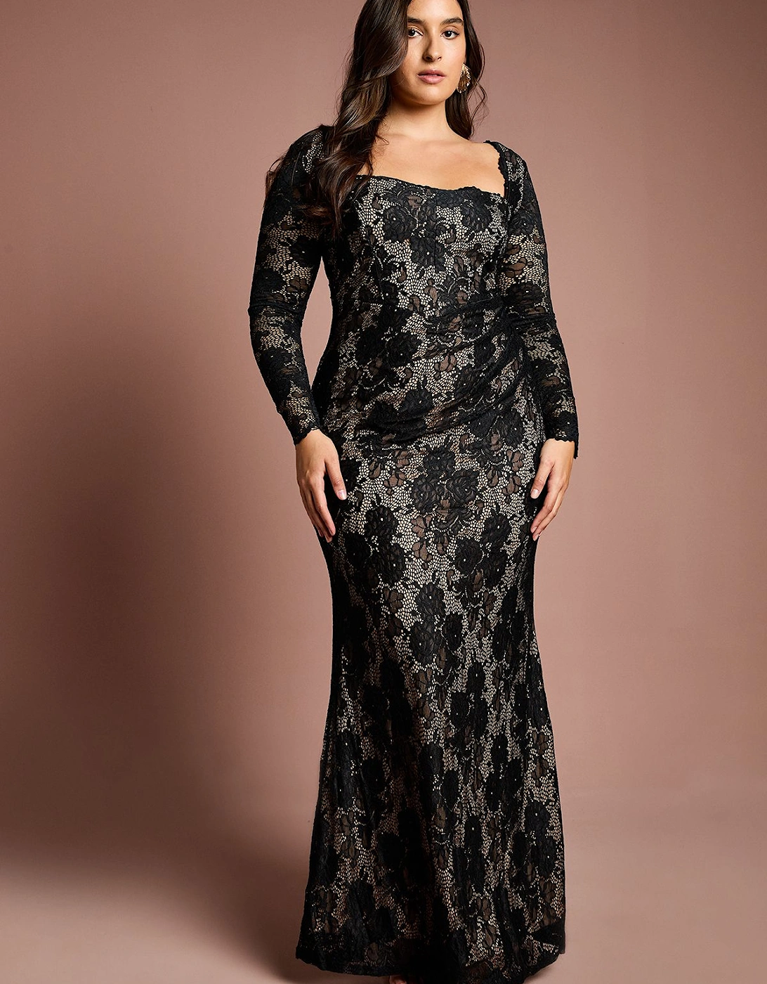 Plus Size Long Sleeve Lace Maxi Dress, 2 of 1