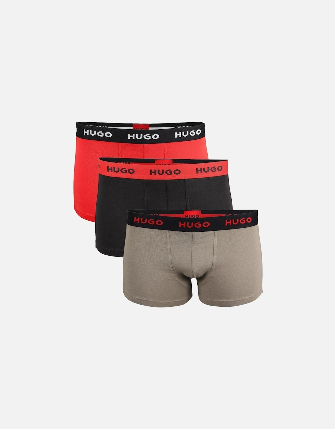 HUGO 3-Pack Cotton Stretch Boxer Trunks, Black/Red/Khaki, 4 of 3