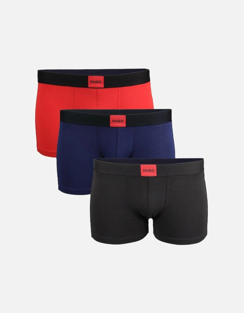 HUGO 3-Pack Logo Patch Boxer Trunks, Black/Blue/Red
