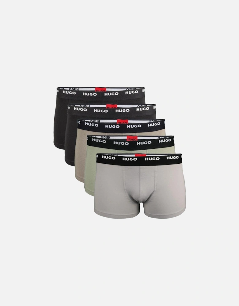 HUGO 5-Pack Cotton Stretch Boxer Trunks, Black/Khaki