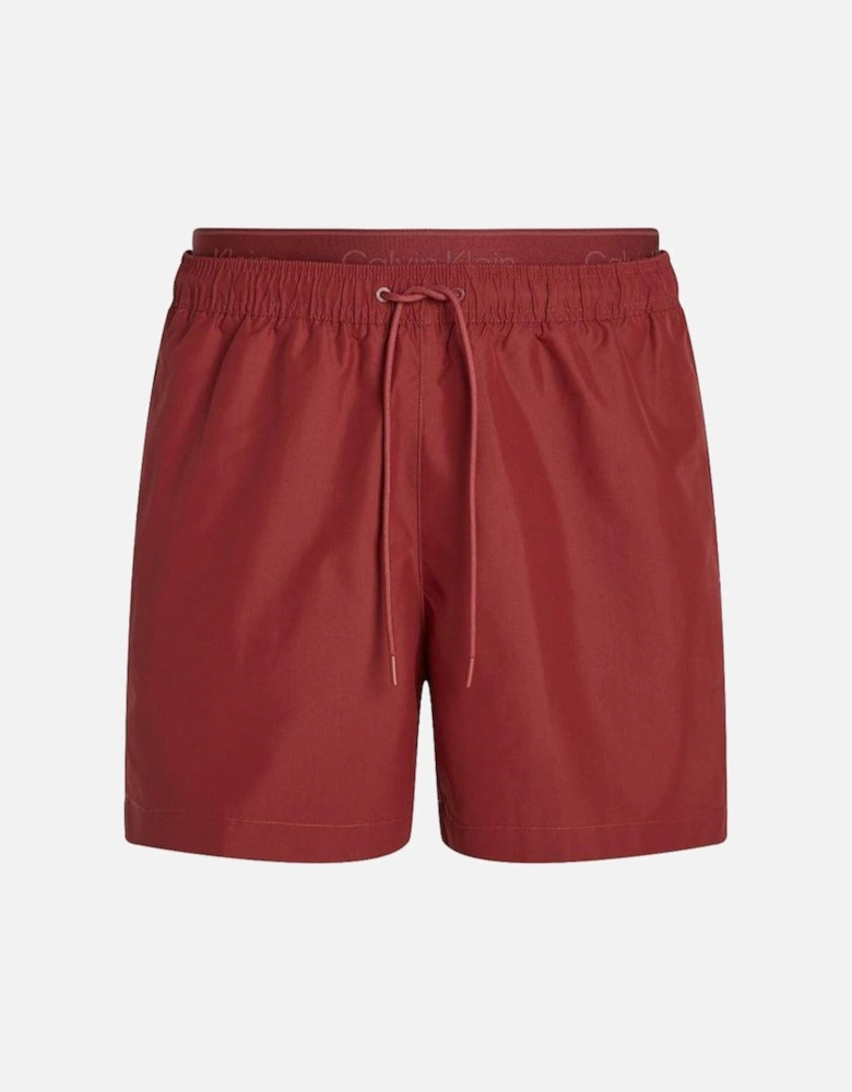 Medium leg Length Double Waistband Swim Shorts, Ruby Wine