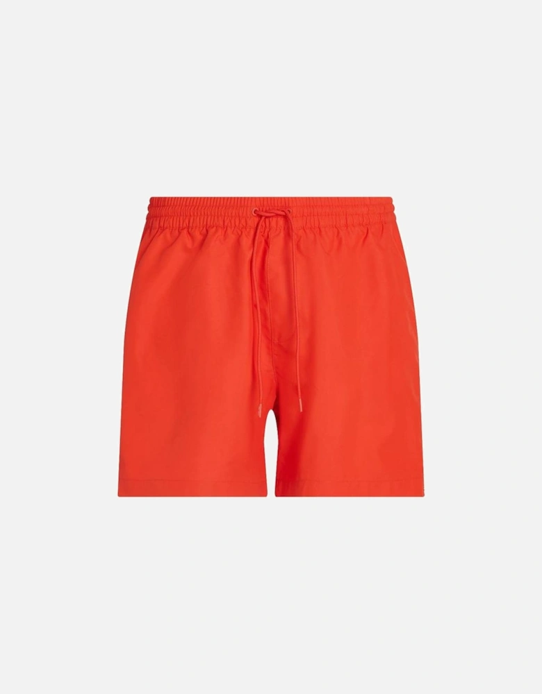 Medium Leg Length Drawstring Solid Swim Shorts, Flaming Chilli
