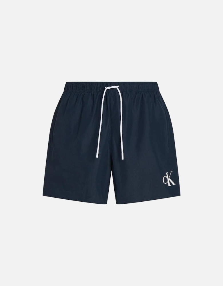 Medium Leg Length Drawstring CK Logo Swim Shorts, Dark Sapphire