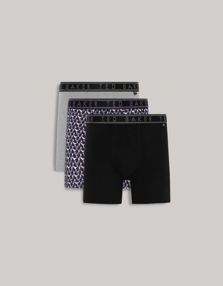 3-Pack Boxers, Heather Grey / Retro Geo Blue / Black