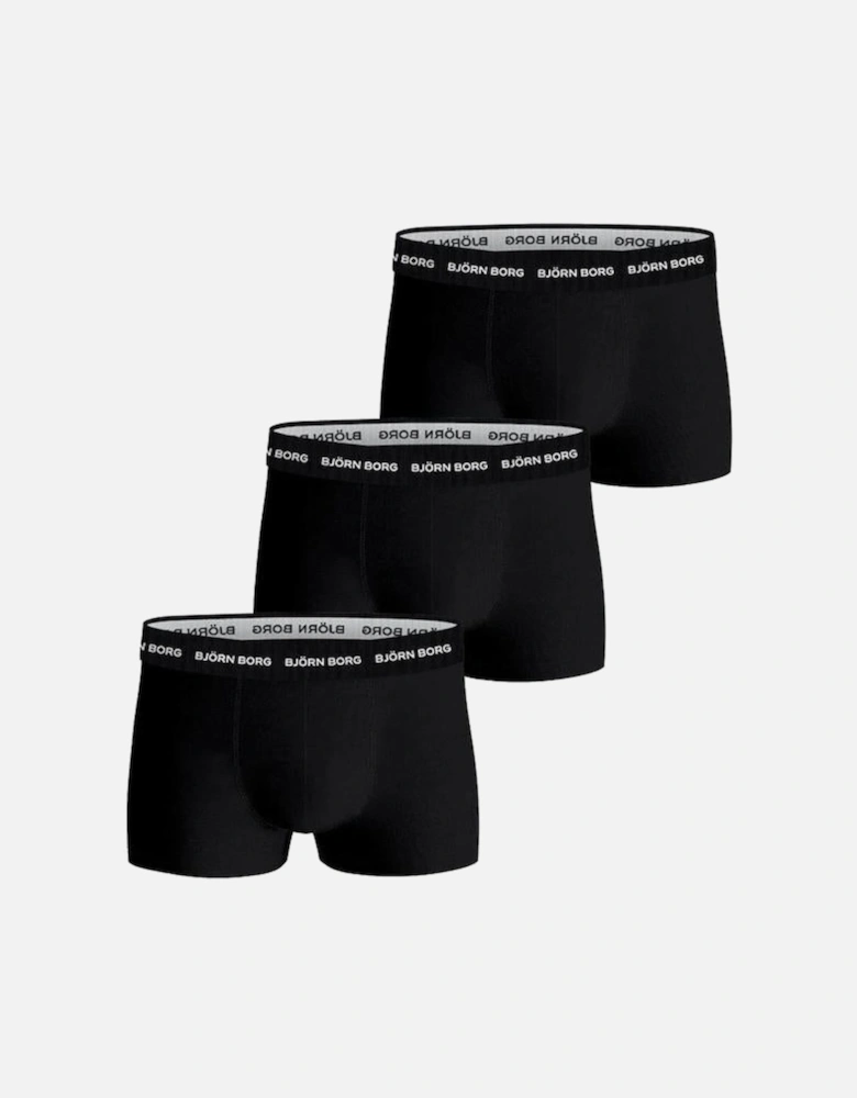 3-Pack Cotton Stretch Boxer Trunks, Black