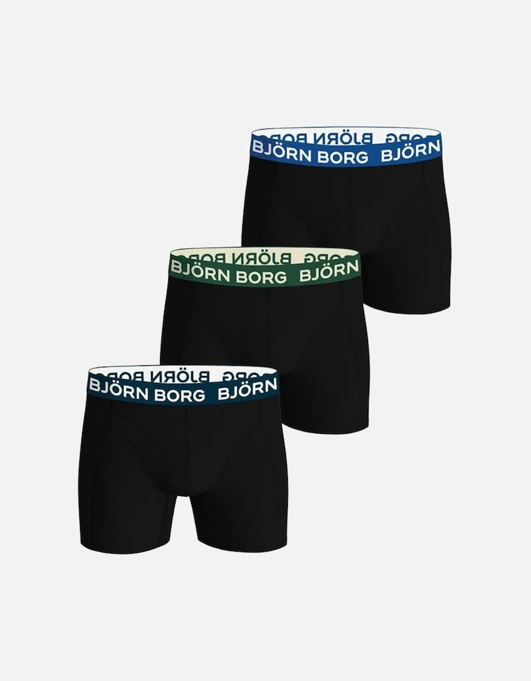 3-Pack Coloured Waistbands Cotton Stretch Boxer Briefs, Black/Green/Blue, 2 of 1