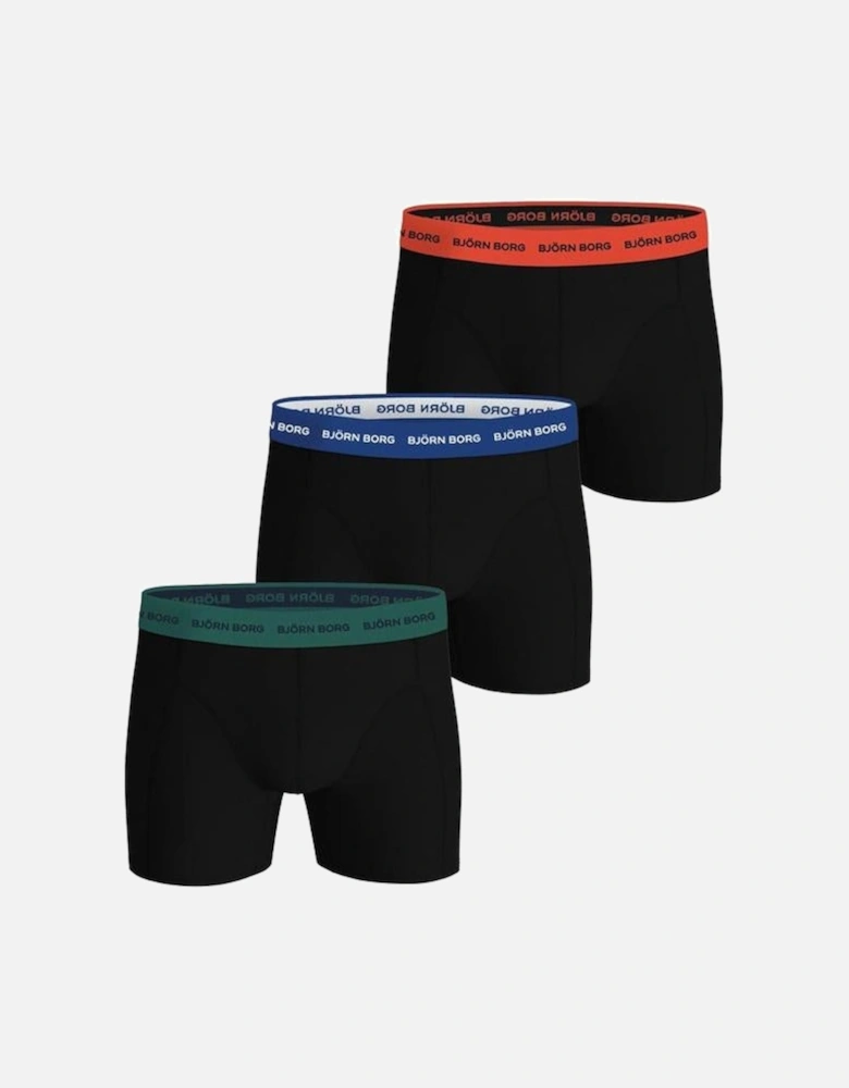 3-Pack Coloured Waistbands Cotton Stretch Boxer Briefs, Black