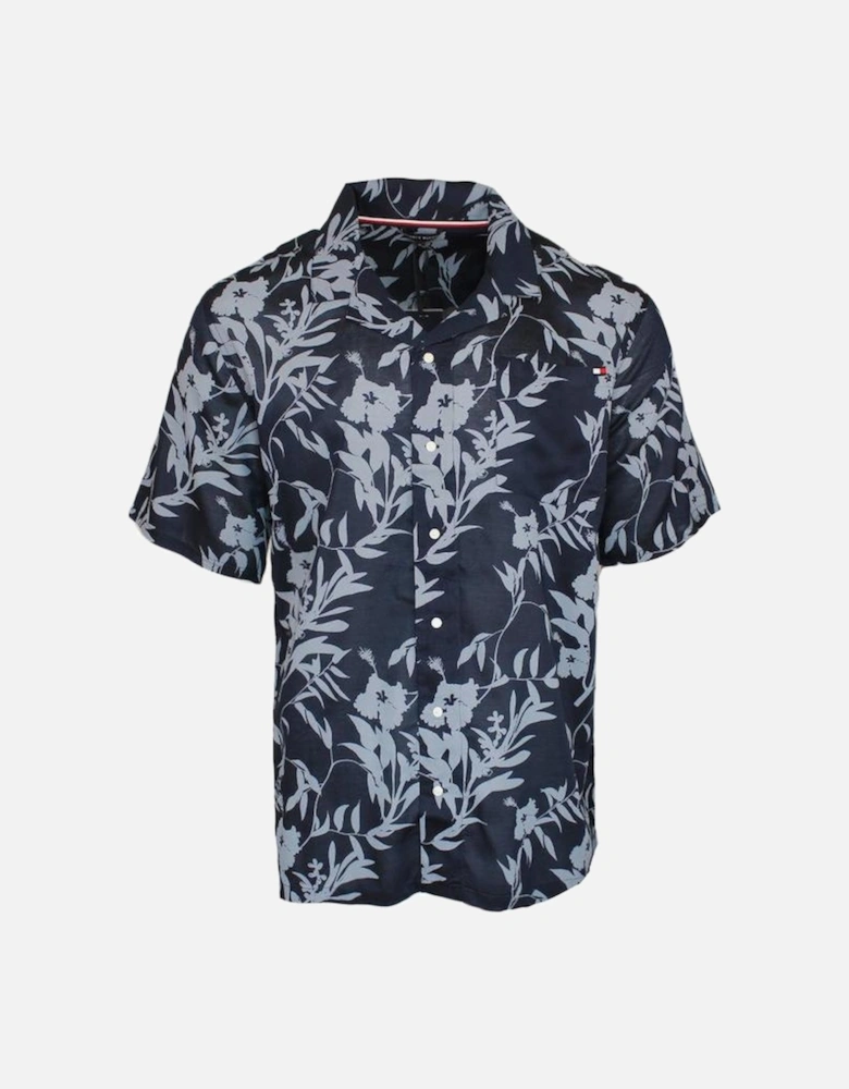 Floral Tropic Bowling Shirt, Desert Sky