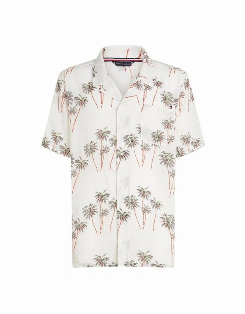 Palm Tree Bowling Shirt, Ivory Silk