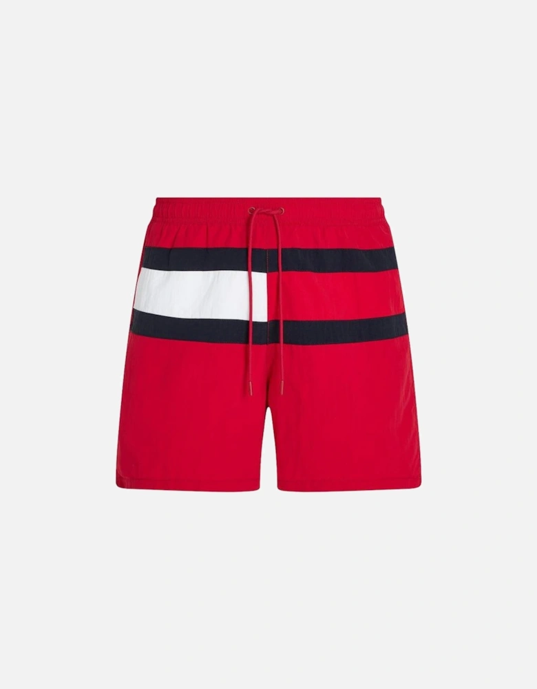 Medium Drawstring Block Swim Shorts, Medium Red