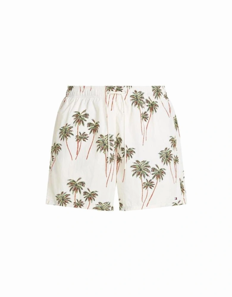 Drawstring Palm Tropic Swim Shorts, Ivory Silk