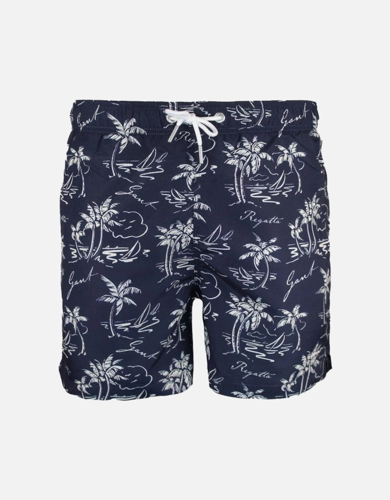 Island Print Swim Shorts, Evening Blue