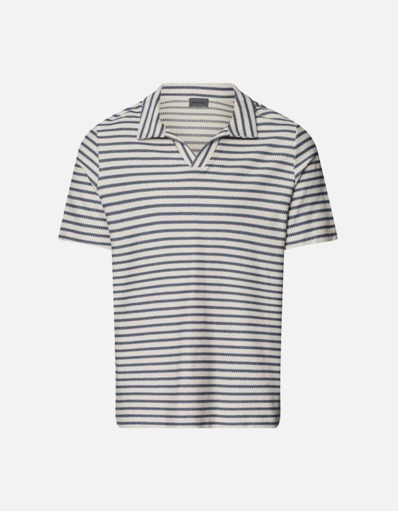 Loungy Summer V-Neck Polo Shirt, Deep Breeze Stripe