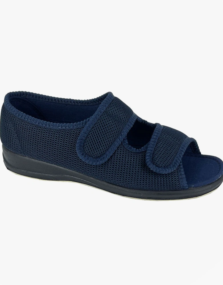 BETTY Womens Touch Fasten/Velcro Slippers Navy Blue