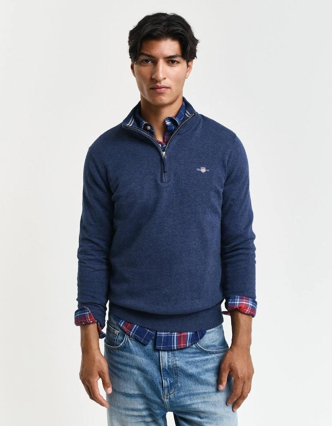 Classic Cotton Half Zip Sweater, Dark Jeans Blue Melange, 5 of 4