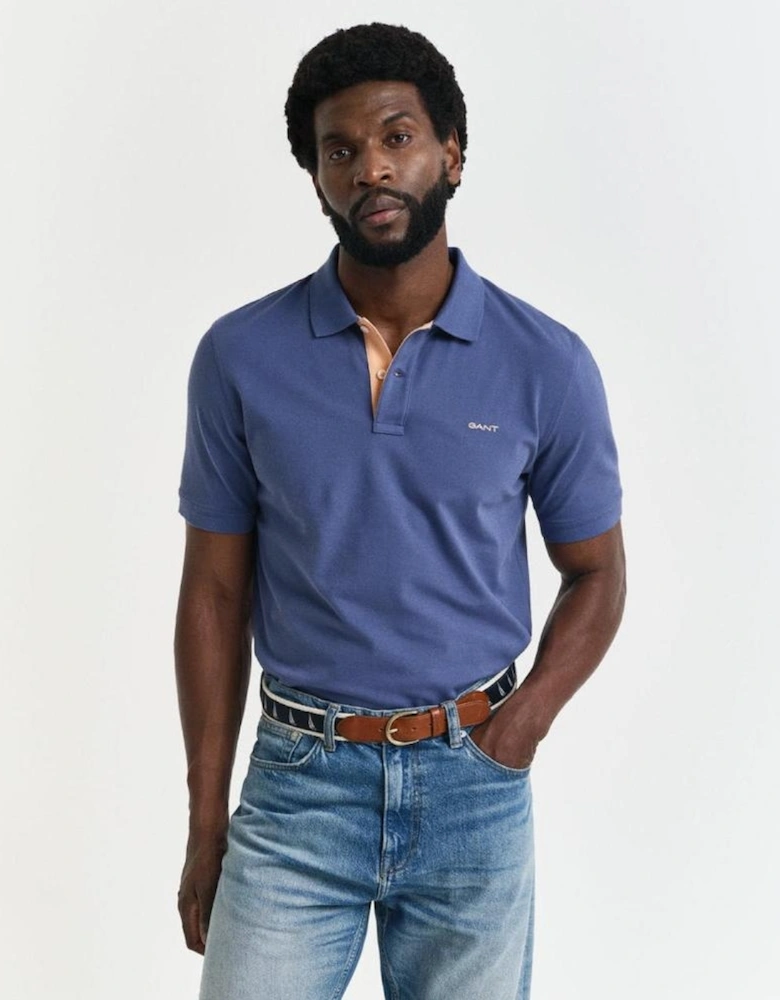 Regular Contrast Pique Polo Shirt, Dusty Navy