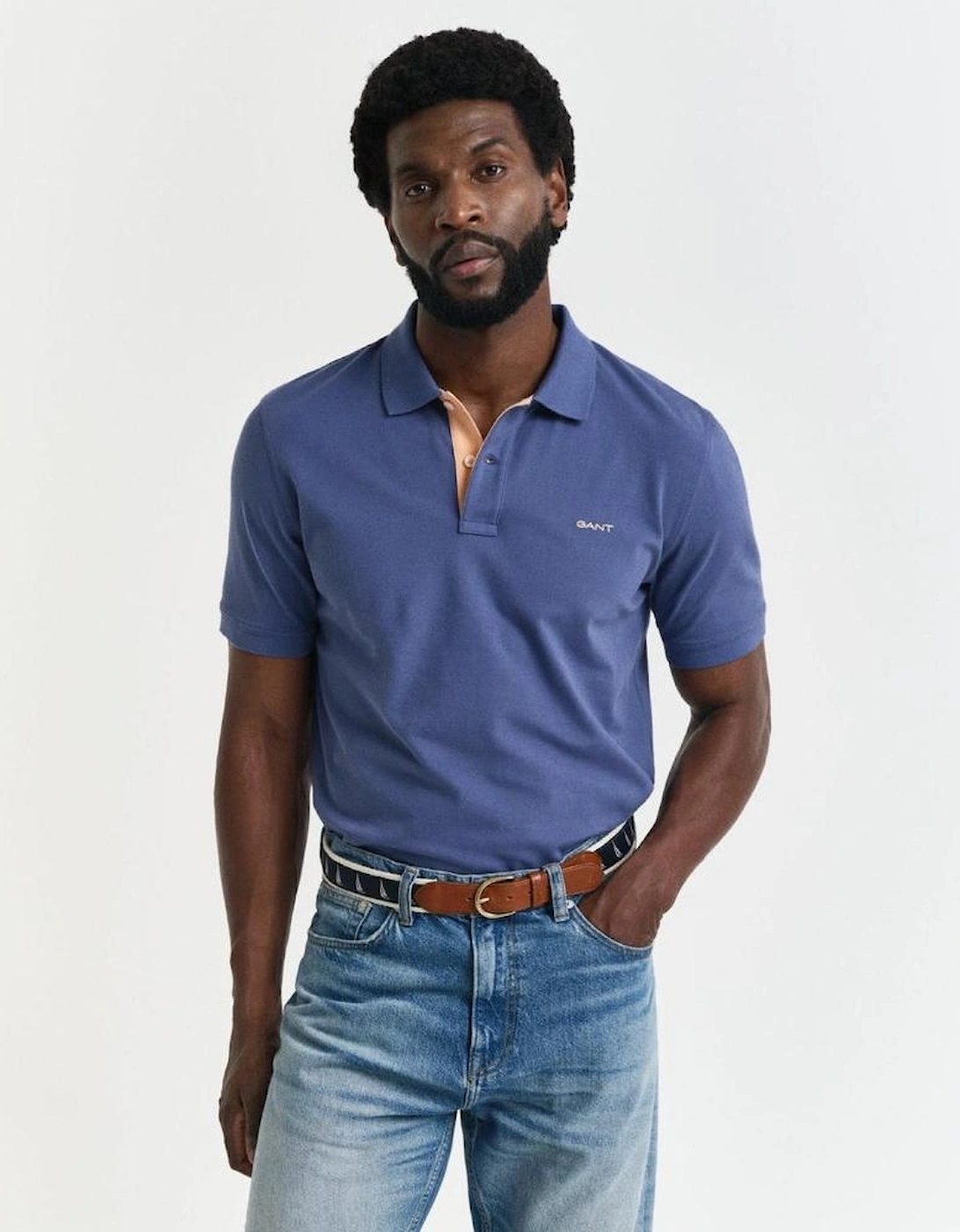 Regular Contrast Pique Polo Shirt, Dusty Navy, 5 of 4
