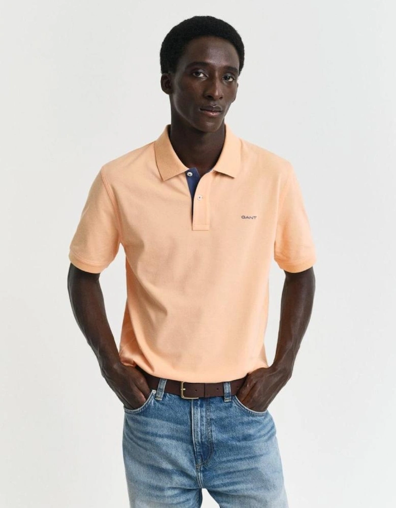 Regular Contrast Pique Polo Shirt, Peachy Orange