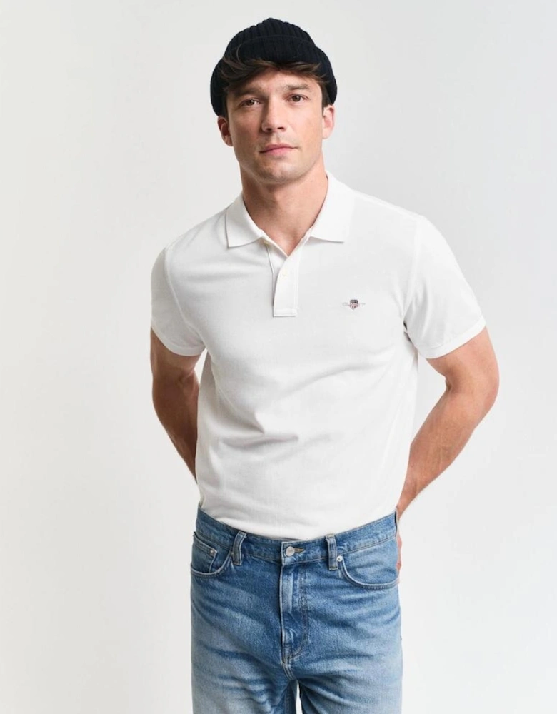 Regular Shield Pique Polo Shirt, White