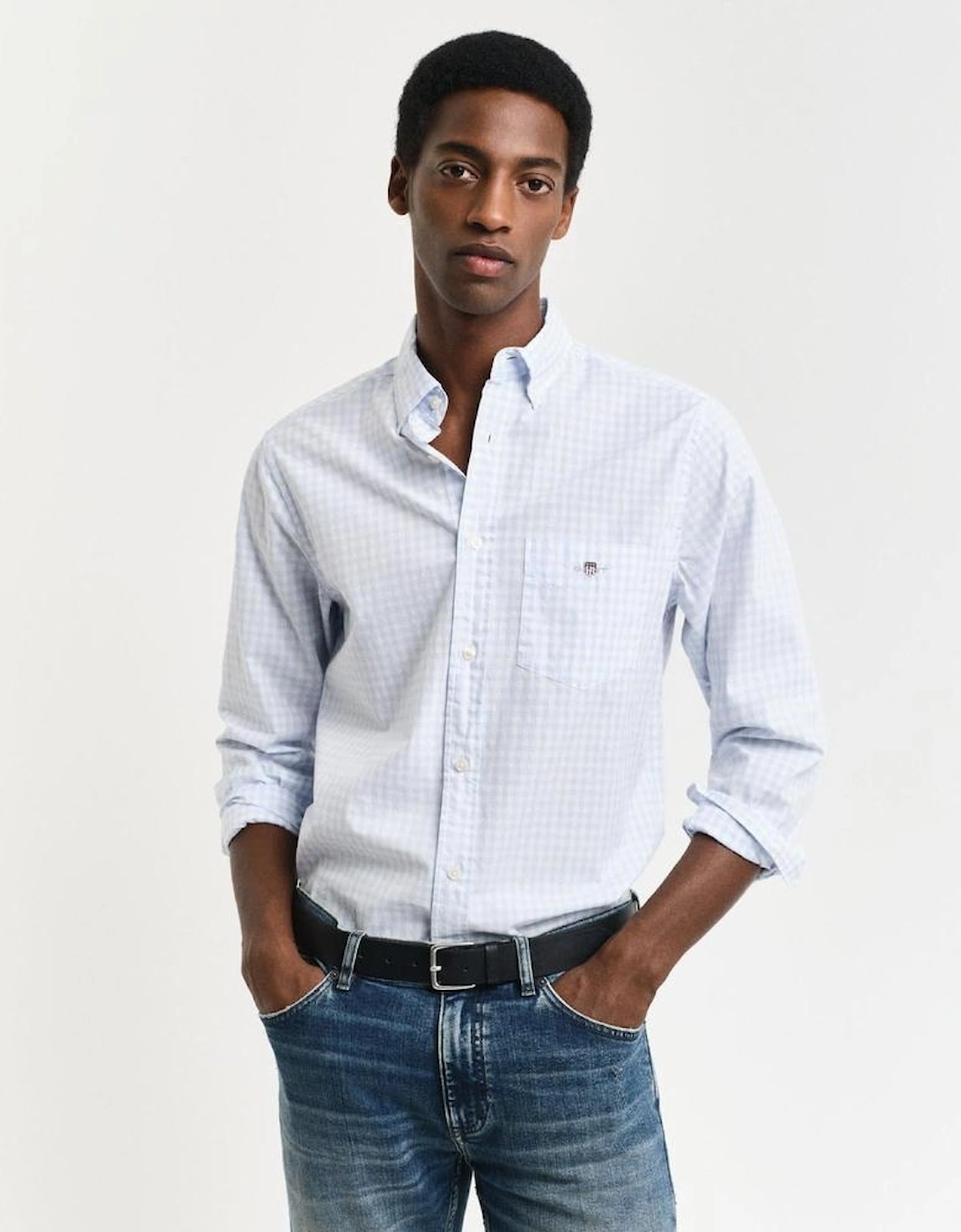Regular Classic Poplin Gingham Shirt, Light Blue, 5 of 4