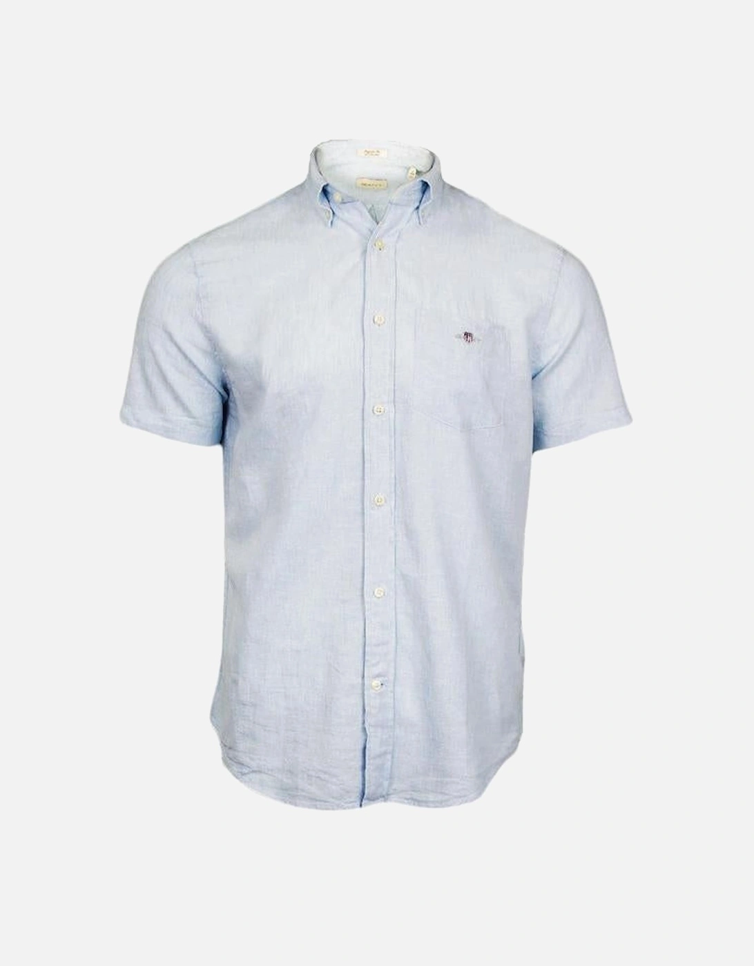 Regular Fit Cotton Linen Short Sleeve Shirt, Fresh Blue, 2 of 1