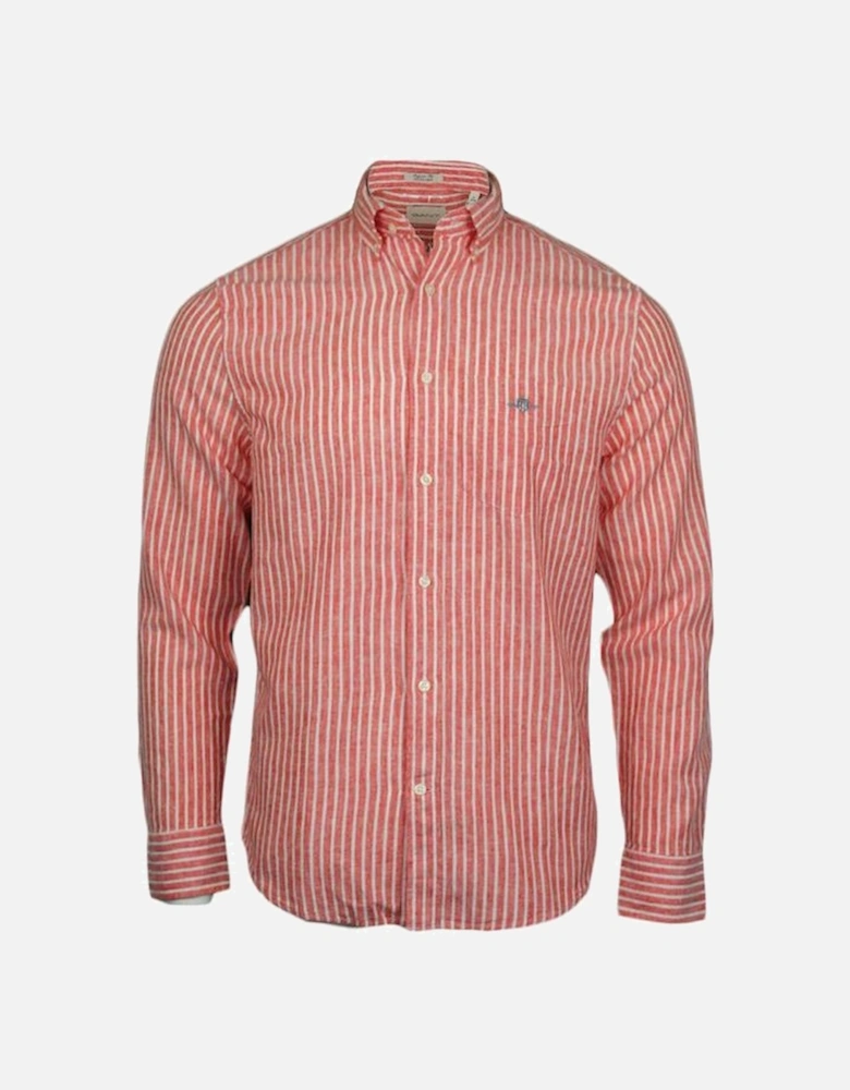 Regular Fit Cotton Linen Stripe Shirt, Brick Red
