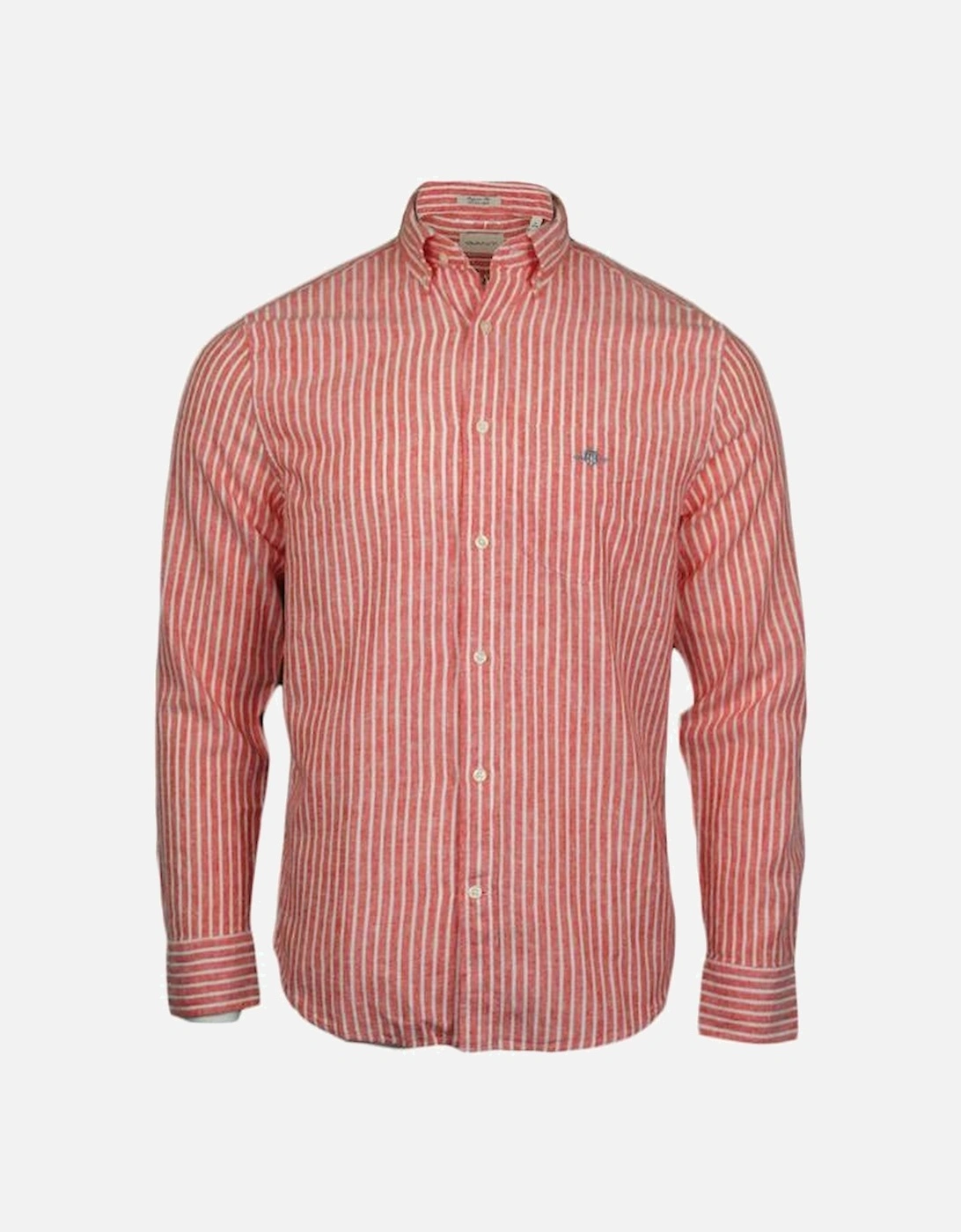 Regular Fit Cotton Linen Stripe Shirt, Brick Red, 2 of 1