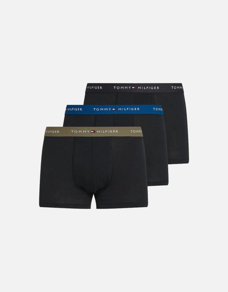 3-Pack Signature Cotton Boxer Trunks, Blue/Black/Utility Olive